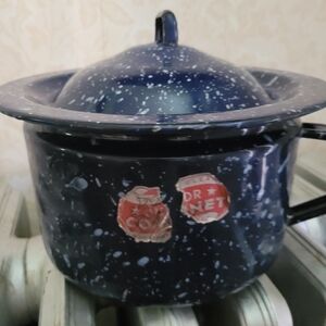 Blue Speckled Enamel Pot with Lid